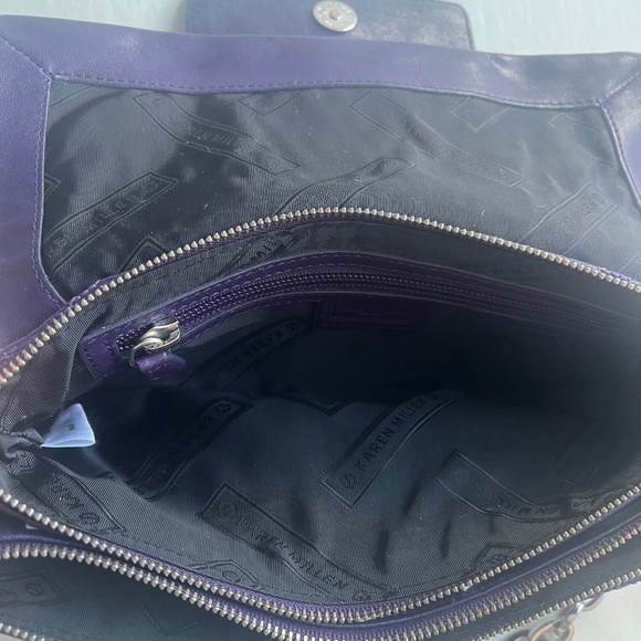Karen Millen Leather Purple Quilted Clutch Logo Chain Cocktail Shoulder Bag - Picture 10 of 12